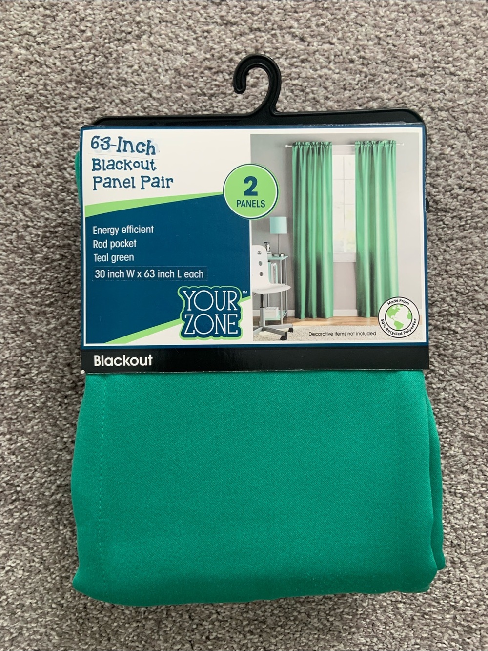 Your Zone Teal Green Blackout Curtain Panel Pair - 63-Inch